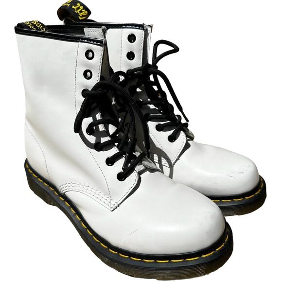 Dr.Martens 1460 Boots Combat 8 Eye Patent Leather Lace Up Block Heel White 10 main image 4